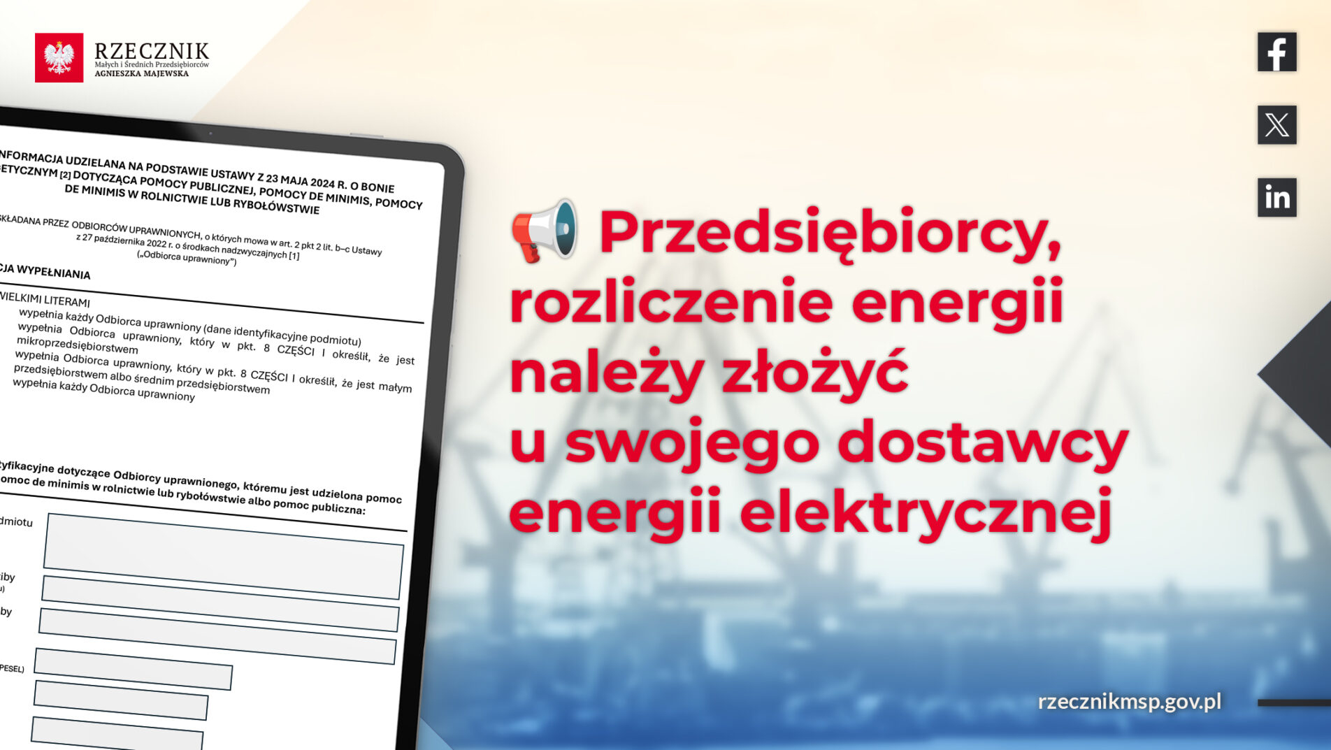 Przedsiebiorcy rozliczenie energii nalezy zlozyc u swojego dostawcy energii